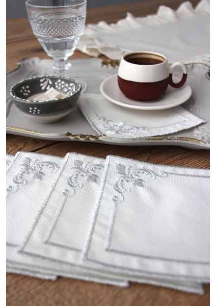 Köşeli 6'lı Kokteyl Kahve Sunum Peçetesi Nakış Işlemeli Gardenya Sunumluk fiyatları