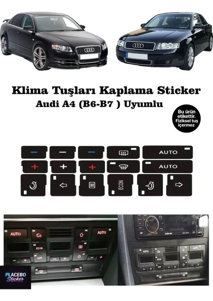 Audi A4 B6 - B7 Uyumlu Klima Tuş Sticker | Yıpranmış Tuşlar Için Etiket Seti