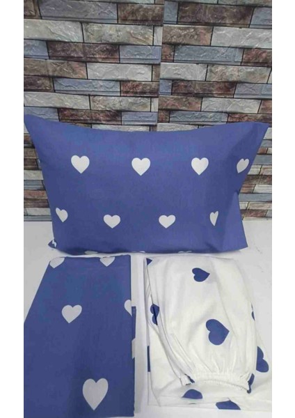 Pamuklu Ranforce Kumaş Çift Kişilik Mavi Kalpli Desen Nevresim Tam Takım fiyatları