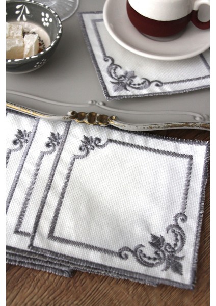 Köşeli 6'lı Kokteyl Kahve Sunum Peçetesi Nakış Işlemeli Gardenya Sunumluk fiyatları