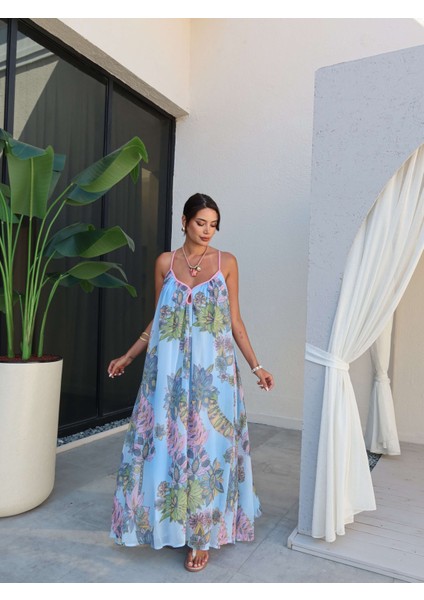 Sırt Çapraz Çiçekli Uzun Elbise fırsatları