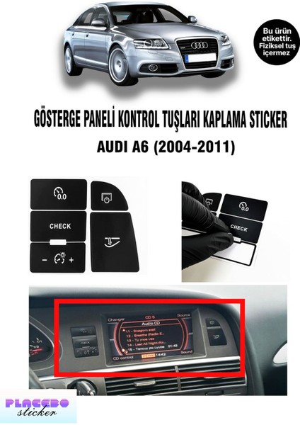 Audi A6 2004–2011 Gösterge Paneli Kontrol Tuşları Sticker | Etiket Seti