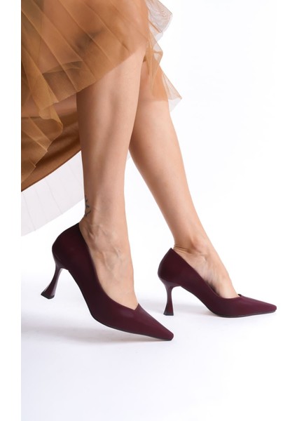 Cordelia Premium Kadın Bordo Saten Stiletto modelleri