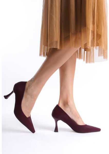 Cordelia Premium Kadın Bordo Saten Stiletto fırsatları