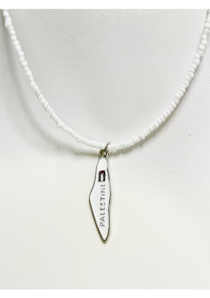 Beyaz Boncuklu El Yapımı Filistin Haritası Unisex Filistin Kolyesi 40 cm J300011 fiyatları