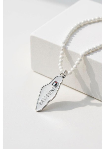 Beyaz Boncuklu El Yapımı Filistin Haritası Unisex Filistin Kolyesi 40 cm J300011 modelleri