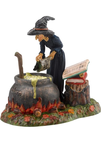 56 Snow Village Cadılar Bayramı Aksesuarları Cadı Içi Boş Ateş Yakma ve Kazan Kabarcık Figürin, 8,43 Inç, Çok Renkli