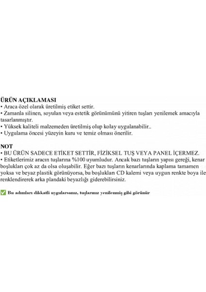 Megane 3 – Fluence – Scenic 3 Teyp Tuş Sticker Seti | Renault Uyumlu fırsatları