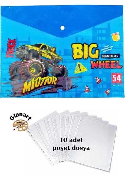 A4 Boy Çıt Çıt Ödev Dosyası +10\' Lu Poşet Dosya Büyük Yarışcı