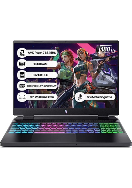 Nitro 16 AN16-42 AMD Ryzen 7 8845HS 16GB 512GB SSD RTX4060 Freedos 16" Taşınabilir Bilgisayar NH.QSKEY.003
