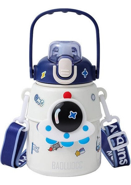 ml Astronot Karikatür Paslanmaz Çelik Taşınabilir Kayışlı Su Şişesi Çocuk Saman Izoleli Su Şışesı-Ml (Yurt Dışından)