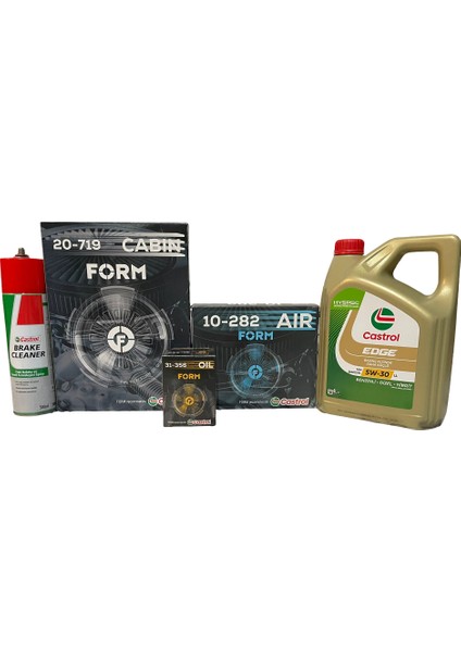 Ford Fiesta Filtre Bakım Seti 2010> Dizel | Balata Spreyi ve Karter Tapası Hediye | 5W-30 Edge 4l | Castrol Set