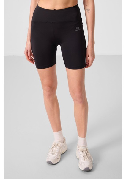 Siyah Yüksek Bel Toparlayıcı Kısa Biker Kadın Tayt - 91007 fiyatları