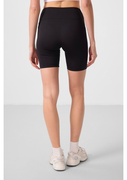 Siyah Yüksek Bel Toparlayıcı Kısa Biker Kadın Tayt - 91007 modelleri