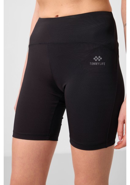 Siyah Yüksek Bel Toparlayıcı Kısa Biker Kadın Tayt - 91007 fırsatları