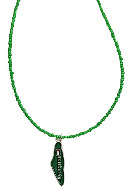 Yeşil Boncuklu El Yapımı Filistin Haritası Unisex Filistin Kolyesi 40 cm J300008