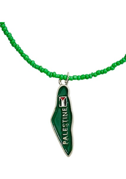 Yeşil Boncuklu El Yapımı Filistin Haritası Unisex Filistin Kolyesi 40 cm J300008 modelleri