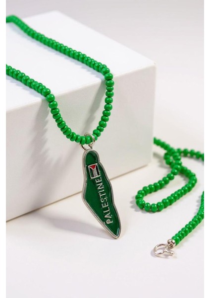 Yeşil Boncuklu El Yapımı Filistin Haritası Unisex Filistin Kolyesi 40 cm J300008 fırsatları