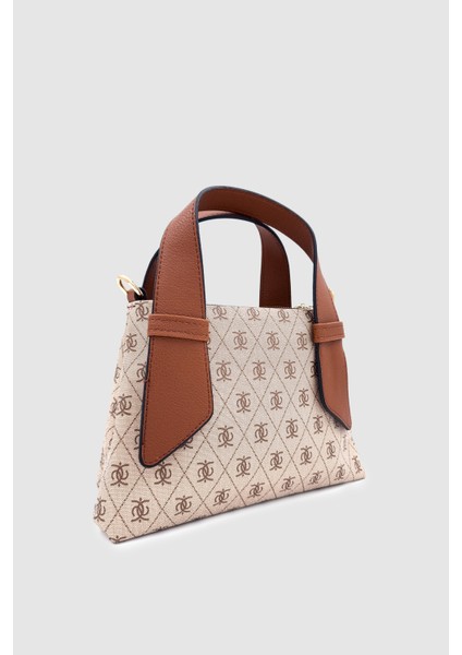 Aurly Asimetrik Askı Detaylı Monogram Çapraz Askılı El Çantası Vizon modelleri