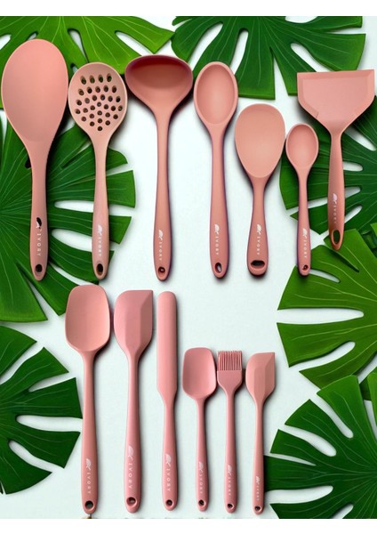 Isıya Dayanıklı Silikon Kevgir Kepçe Spatula Kaşık Seti (30-28-22-20 Cm) 13 Parça