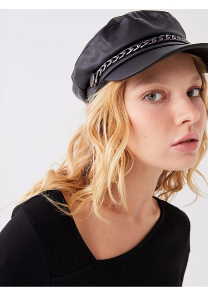 Lcw Accessorıes Deri Görünümlü Zincir Detaylı Kadın Denizci Şapka (W5)