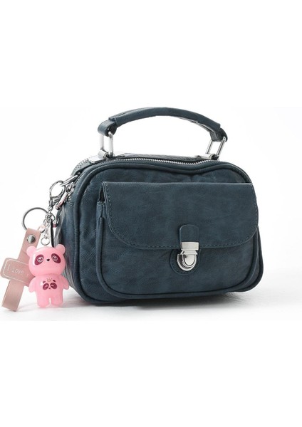 İki Fonksiyonlu Metal Basmalı Suni Deri Omuz Çantası Mavi (Model: 571-13-17H) fırsatları