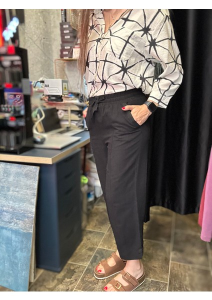 Siyah Ince Keten Yürüyüş Pantolonu fiyatları