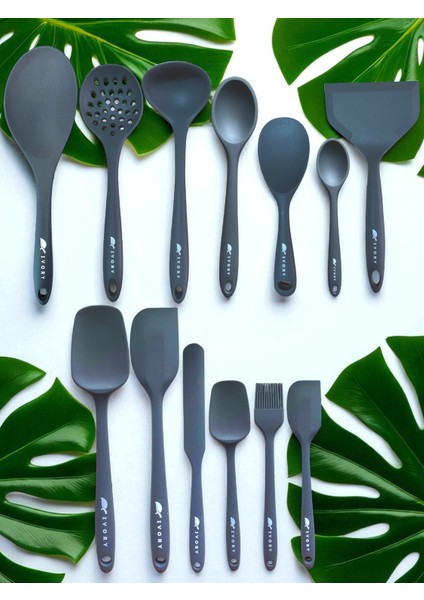 Isıya Dayanıklı Silikon Kevgir Kepçe Spatula Kaşık Seti (30-28-22-20 Cm) 13 Parça