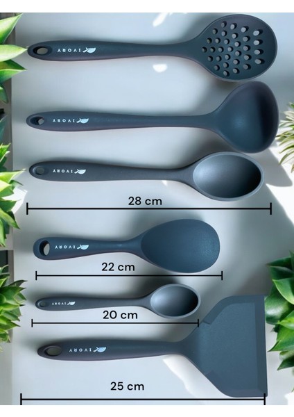 Isıya Dayanıklı Silikon Kevgir Kepçe Spatula Kaşık Seti (30-28-22-20 Cm) 13 Parça