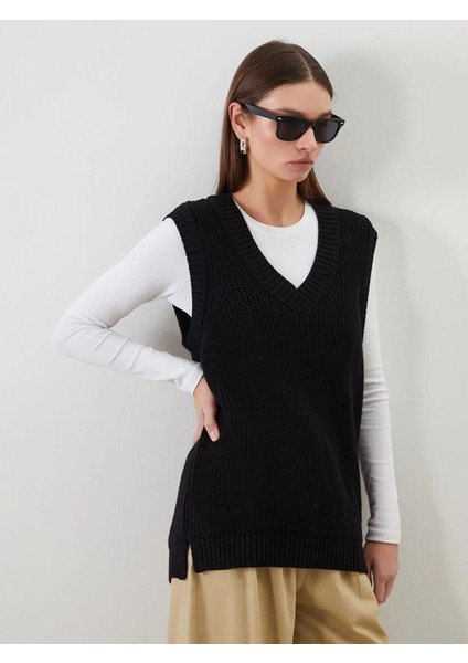 Lcw Modest V Yaka Kadın Triko Süveter (W5)