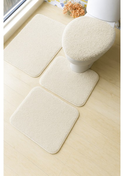 4 Parça Yıkanabilir Kaymaz Taban Banyo Paspas Seti Shaggy
