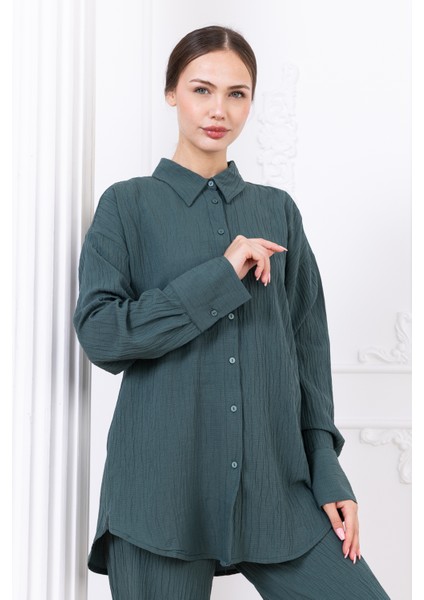 Gofre Kadın Gömlek Pantolon Ikili Takım modelleri