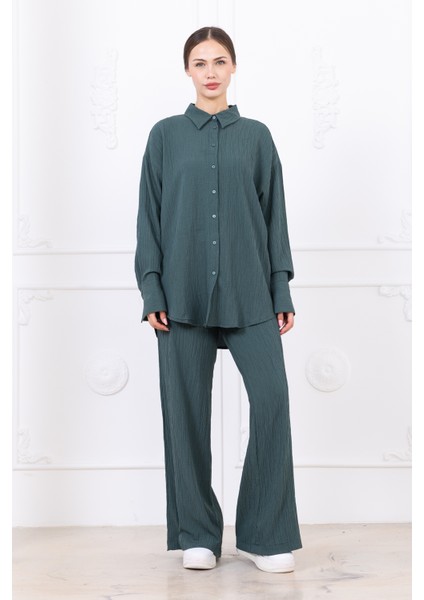 Gofre Kadın Gömlek Pantolon Ikili Takım indirimleri