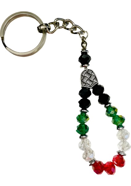 Filistin Bayrak Renkli Kristal Taşlı El Yapımı Anahtarlık Ünisex A300052