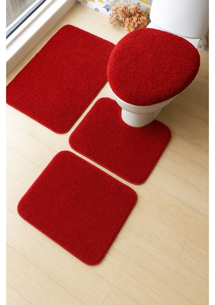 4 Parça Yıkanabilir Kaymaz Taban Banyo Paspas Seti Shaggy