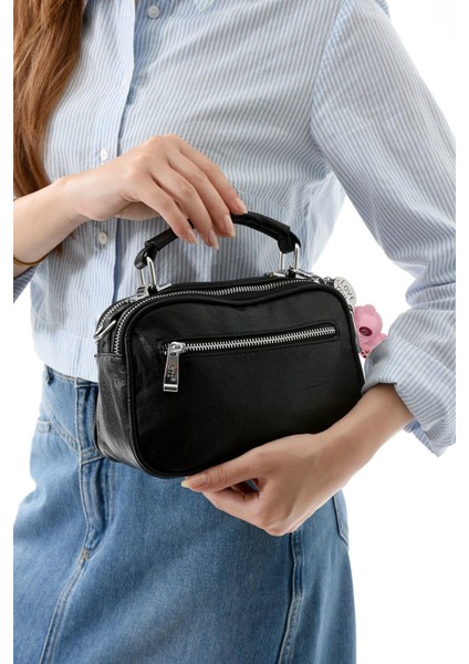 İki Fonksiyonlu Metal Basmalı Suni Deri Omuz, El Çantası Siyah (Model: 571-13-17H) fiyatları