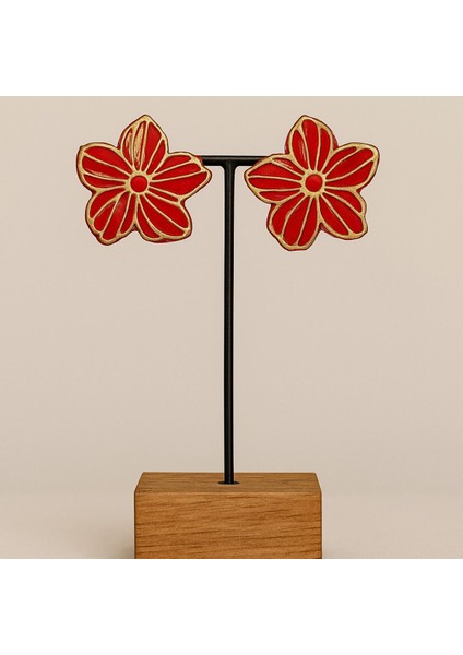 Rosso– El Yapımı Kırmızı Çiçek Tasarımlı Polimer Kil Küpe | Özel Tasarım Altın Detaylı fiyatları