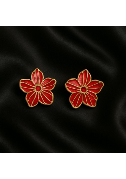 Rosso– El Yapımı Kırmızı Çiçek Tasarımlı Polimer Kil Küpe | Özel Tasarım Altın Detaylı fırsatları