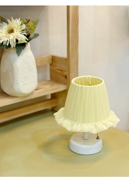 Butter Yellow - Sarı Osmanlı Ipeği Fırfır Işlemeli Kablosuz Masa Lambası – Alt Beyaz indirimleri