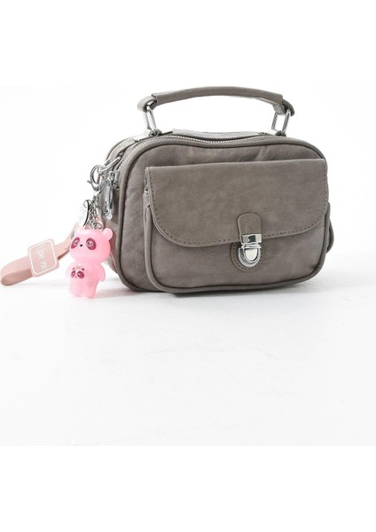 İki Fonksiyonlu Metal Basmalı Suni Deri Omuz, El Çantası Gri (Model: 571-13-17H) fırsatları