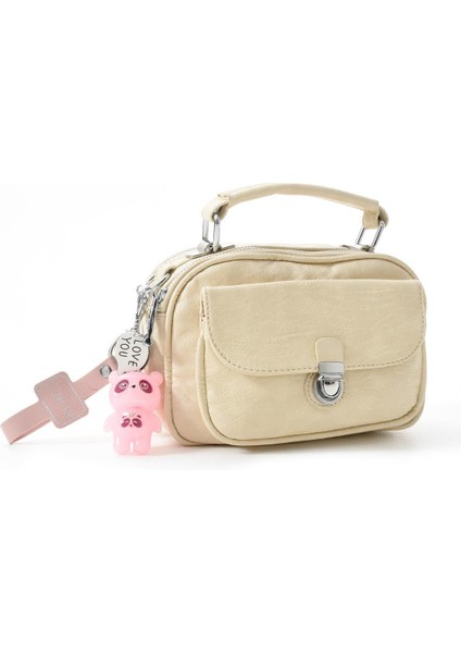 İki Fonksiyonlu Metal Basmalı Suni Deri Omuz, El Çantası Bej (Model: 571-13-17H) fırsatları