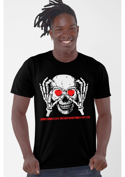 Kalp Gözler Siyah Kısa Kollu Erkek T Shirt