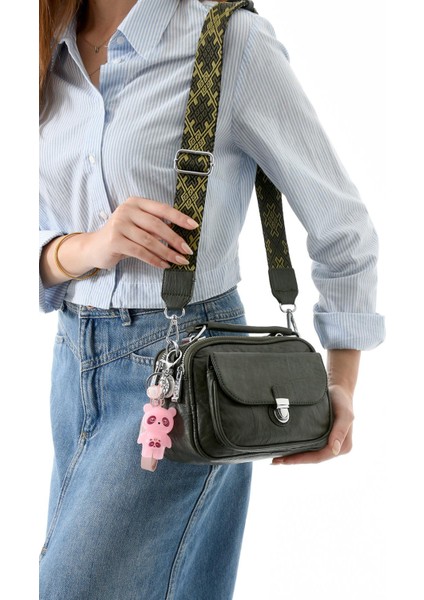 İki Fonksiyonlu Metal Basmalı Suni Deri Omuz, El Çantası Yeşil (Model: 571-13-17H)