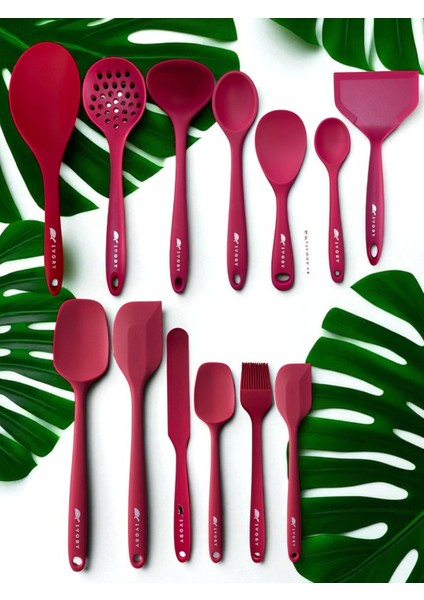 Isıya Dayanıklı Silikon Kevgir Kepçe Spatula Kaşık Seti (30-28-22-20 Cm) 13 Parça