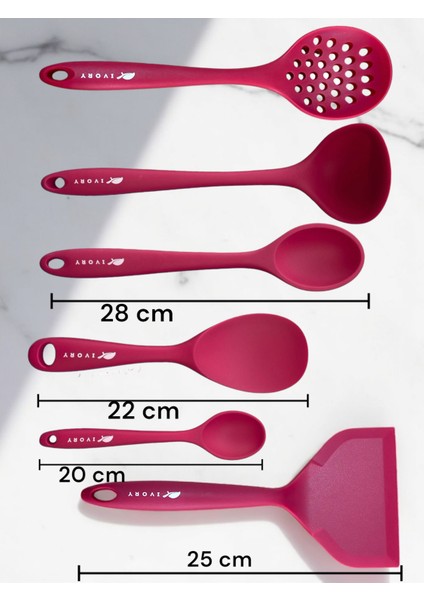 Isıya Dayanıklı Silikon Kevgir Kepçe Spatula Kaşık Seti (30-28-22-20 Cm) 13 Parça fırsatları