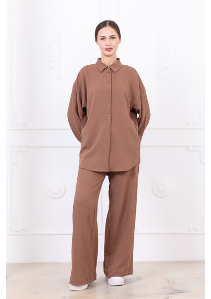 Gofre Kadın Gömlek Pantolon Ikili Takım