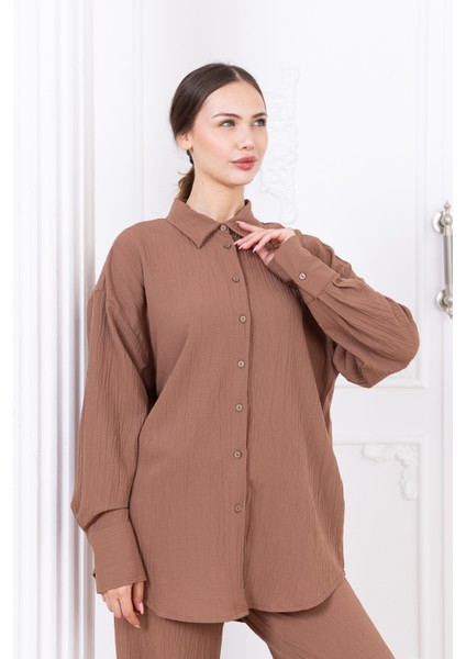 Gofre Kadın Gömlek Pantolon Ikili Takım modelleri