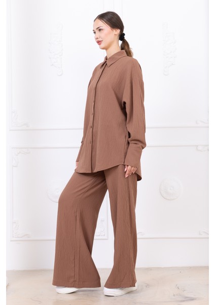 Gofre Kadın Gömlek Pantolon Ikili Takım indirimleri