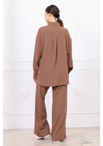 Gofre Kadın Gömlek Pantolon Ikili Takım