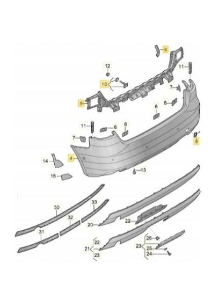 Audi A3 Sb- 2016-2020 Arka Tampon Astarlı Sensör Delikli (Tyg) (Oem NO:8V4807067LGRU)